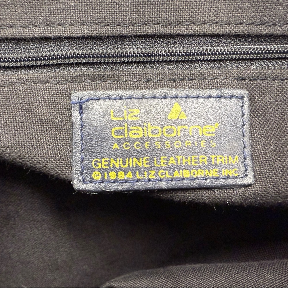 Vintage 1984 Liz Claiborne Leather Trimmed Navy & Grey Tote - Picture 9 of 9